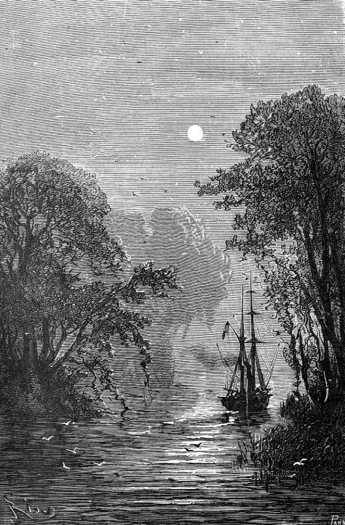 Often the end of ‘Duncan’s yards grazed the branches of the Antarctic beeches leaning over the waves