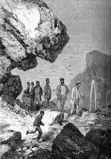 Here and there thermal springs and chalybeate waters escaped from the black lava