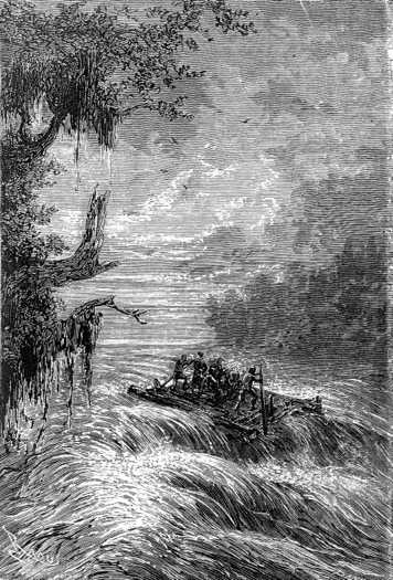 The raft had reached the middle of the river