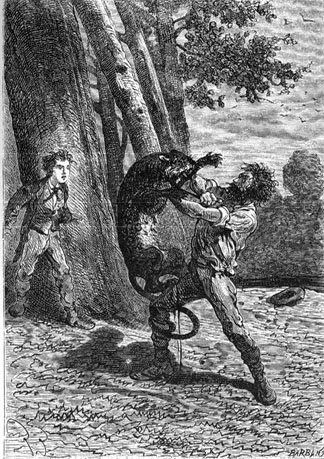 He seized the jaguar by the throat.