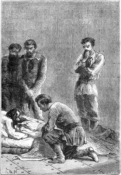 On a bed there lay a man … with strongly molded features