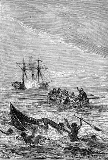 A ball cut the closest of the three canoes in half