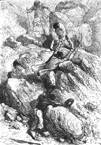 The climbers pushed each other leg up…