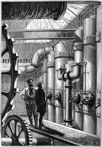Brightly lit engine room